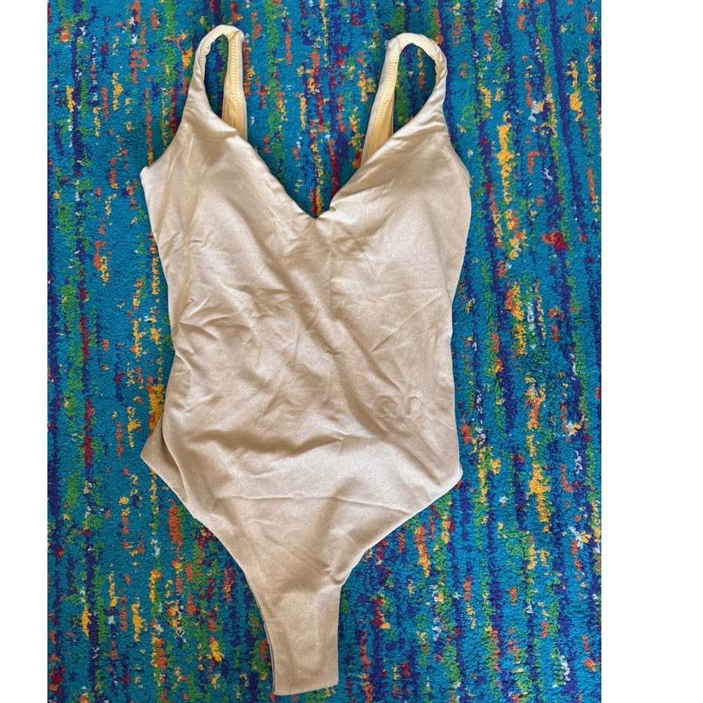 NWT Aqua Swim One Piece Gold Metallic Swimsuit Womens Size S AQGS24834